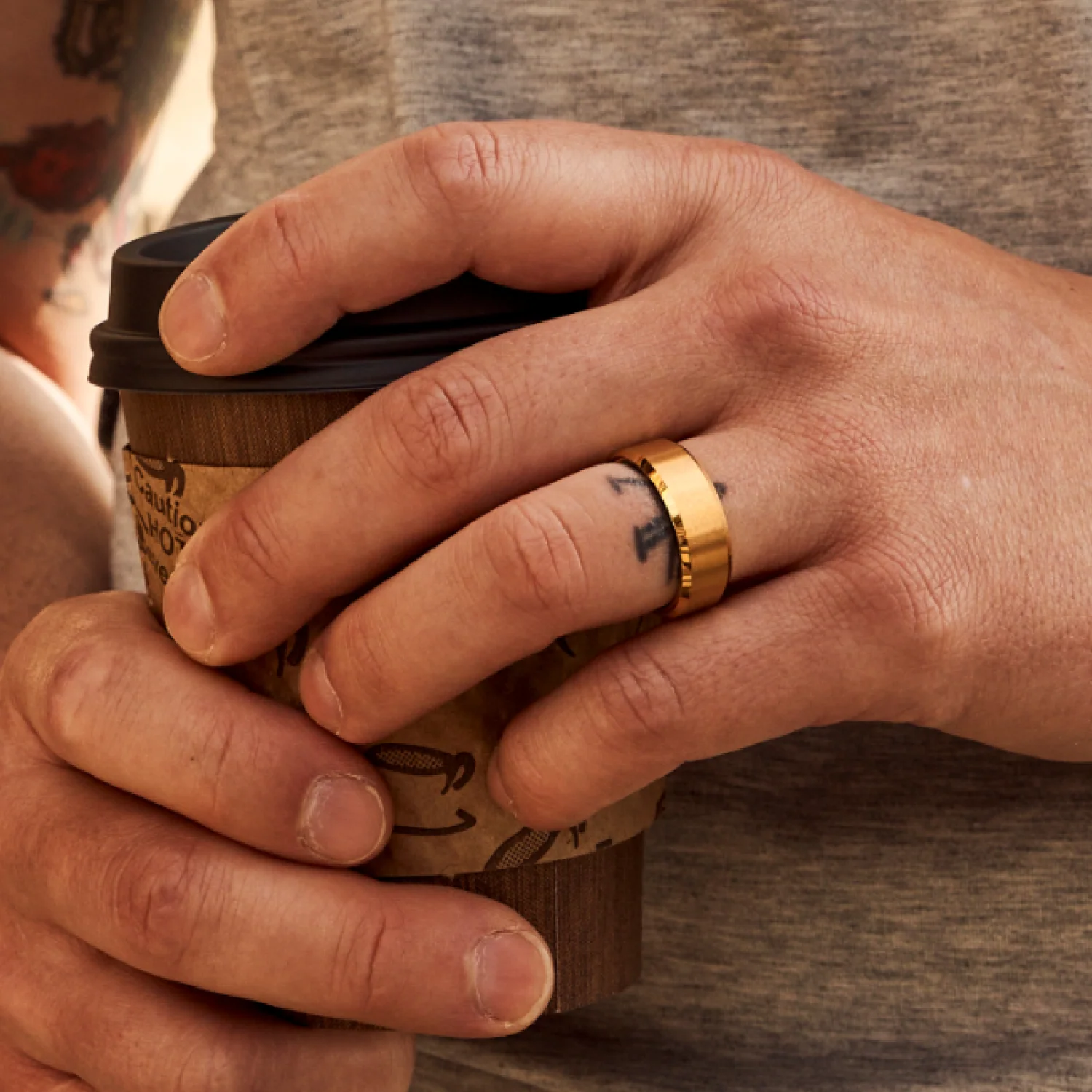 8mm Beveled Ring Set - 24K Gold - Image 4