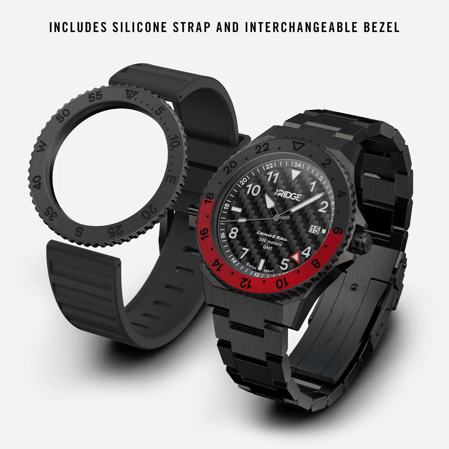 Ridge Land & Sea GMT Watch 42mm - Carbon Fiber 3k - Image 10