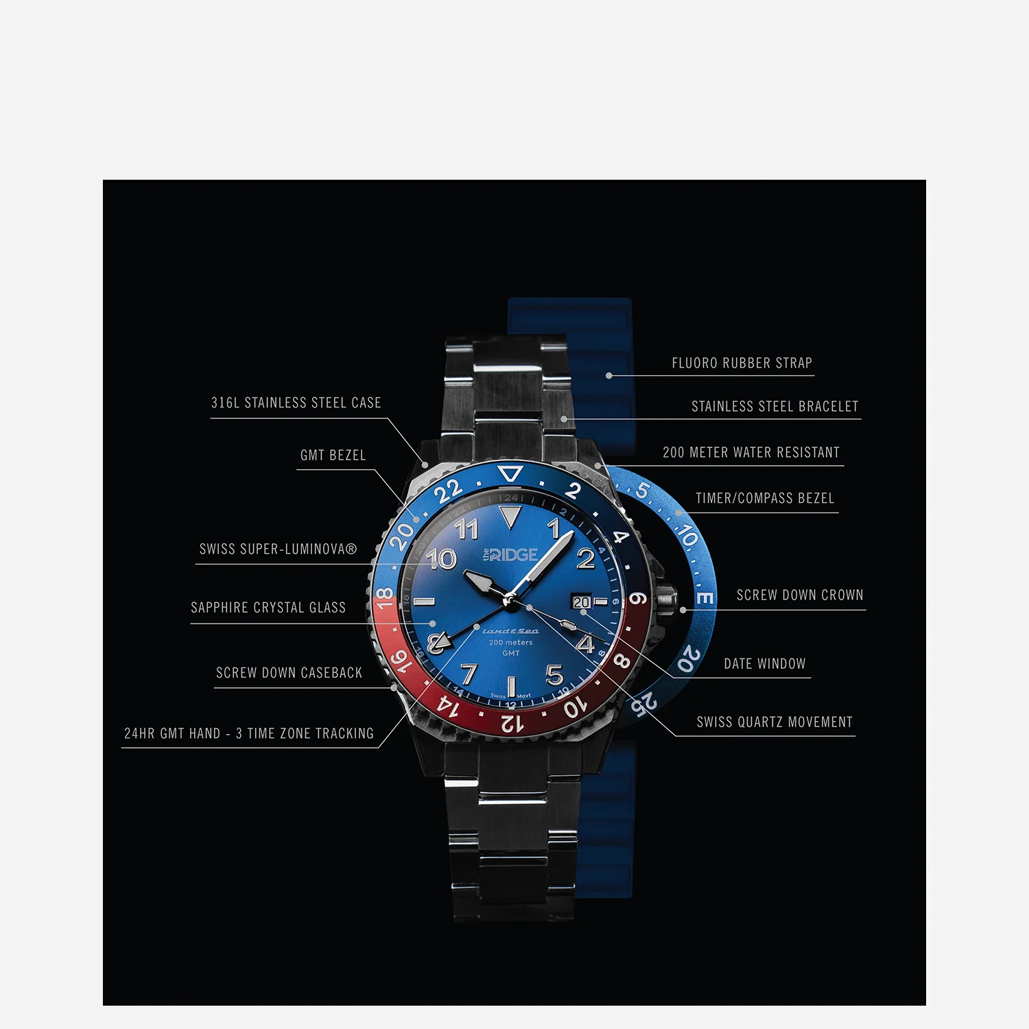 Ridge Land & Sea GMT Watch 42mm - Carbon Fiber 3k - Image 7