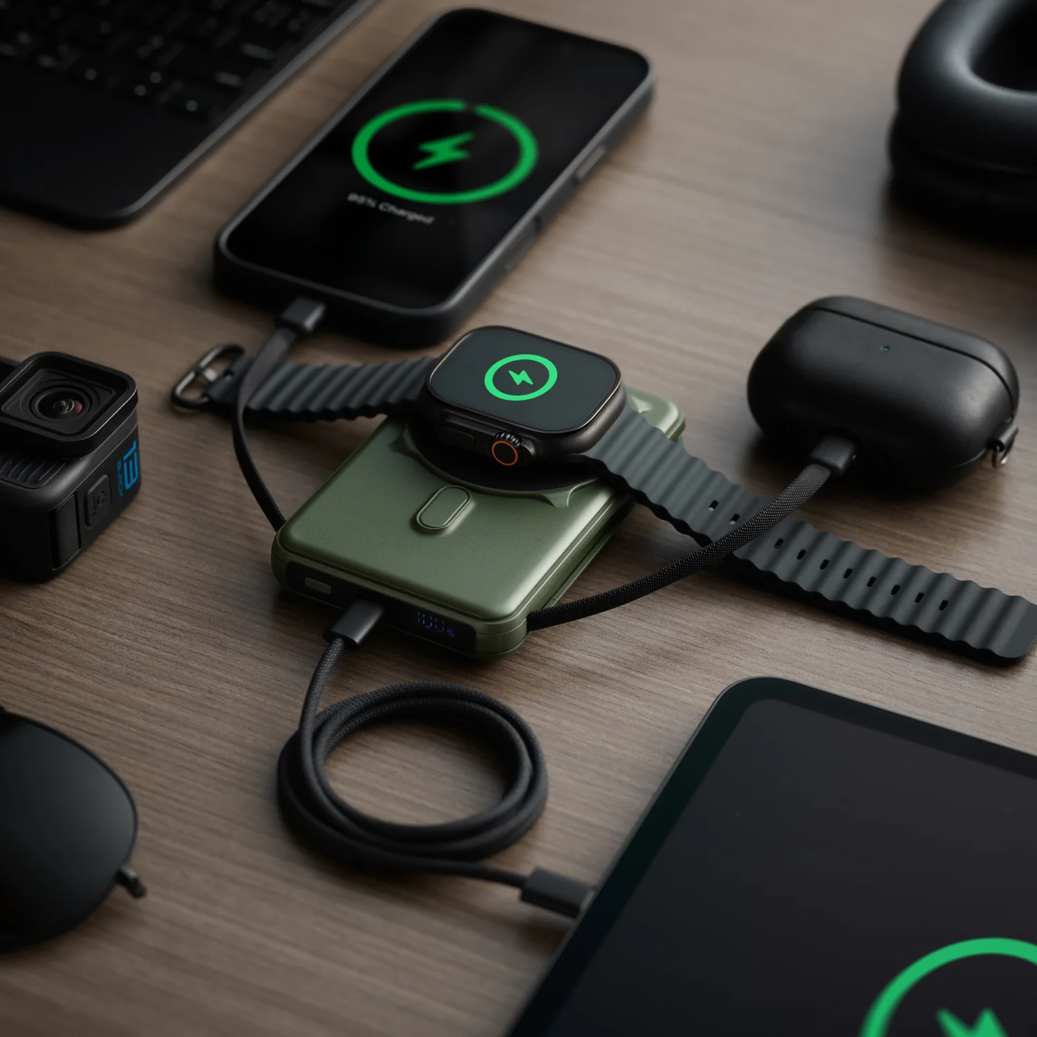 Ridge Power Bank - 10k mAh - Matte Olive - Image 4