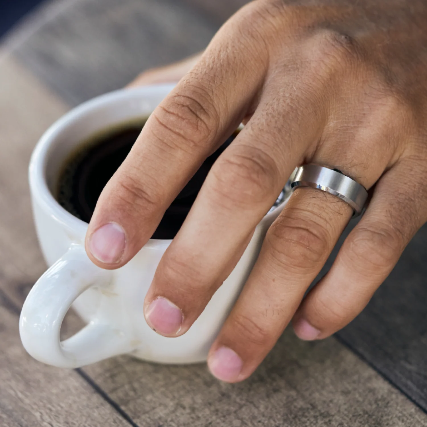 8mm Beveled Ring Set - Platinum - Image 4